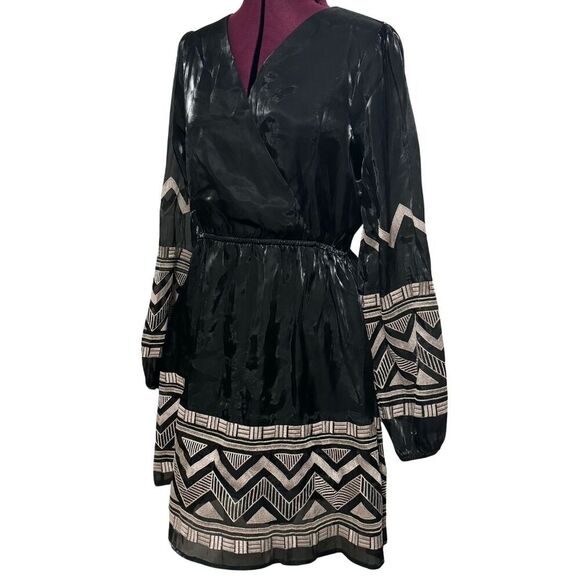 SAVANNA JANE Taking a Shine Embroidered Long Sleeve Dress Black Tan NWT Large - Picture 2 of 7